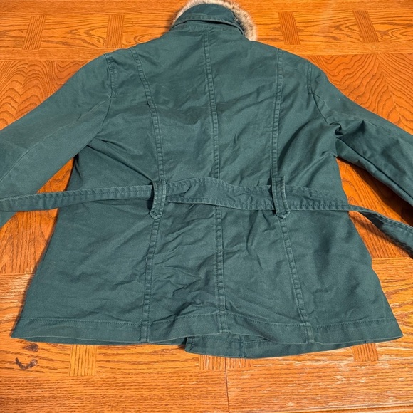Vintage GAP Faux Fur Collar Belted Utility Style Coat in Green Sz L Y2K Outdoor - Picture 15 of 16